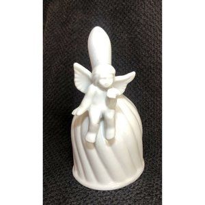 Vintage 1990’s Porcelain Cherub Wedding Swirl Design 5.75” Angel Sitting on Bell